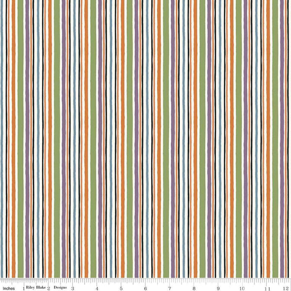 Image of the Trick or Treat Stripes Multi quilting cotton fabric by Lisa Audit for Riley Blake Designs. Features stripes on a multicolored background. Cute Little Fabric Shop