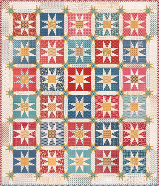 DEAL Americana Spacious Skies Quilt Kit KT-16080 - Riley Blake Designs - Lori Holt - Box Pattern Fabric - Patriotic - Quilting Cotton Fabric
