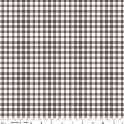 Image of the Sunsetridge Plaid Granite quilting cotton fabric by Minki Kim for Riley Blake Designs. Features plaid on a gray background. Cute Little Fabric Shop