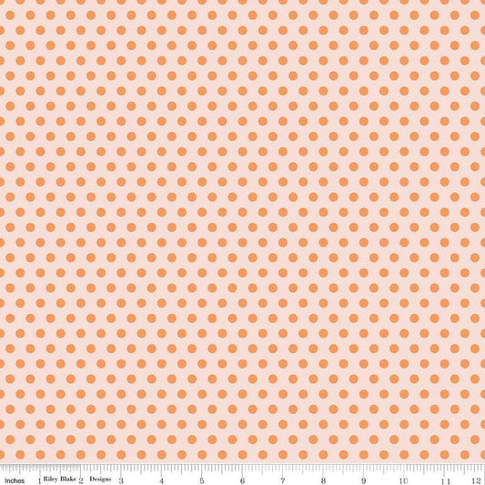 Image of the Sunsetridge Dots Ballerina quilting cotton fabric by Minki Kim for Riley Blake Designs. Features dots on a pink background. Cute Little Fabric Shop