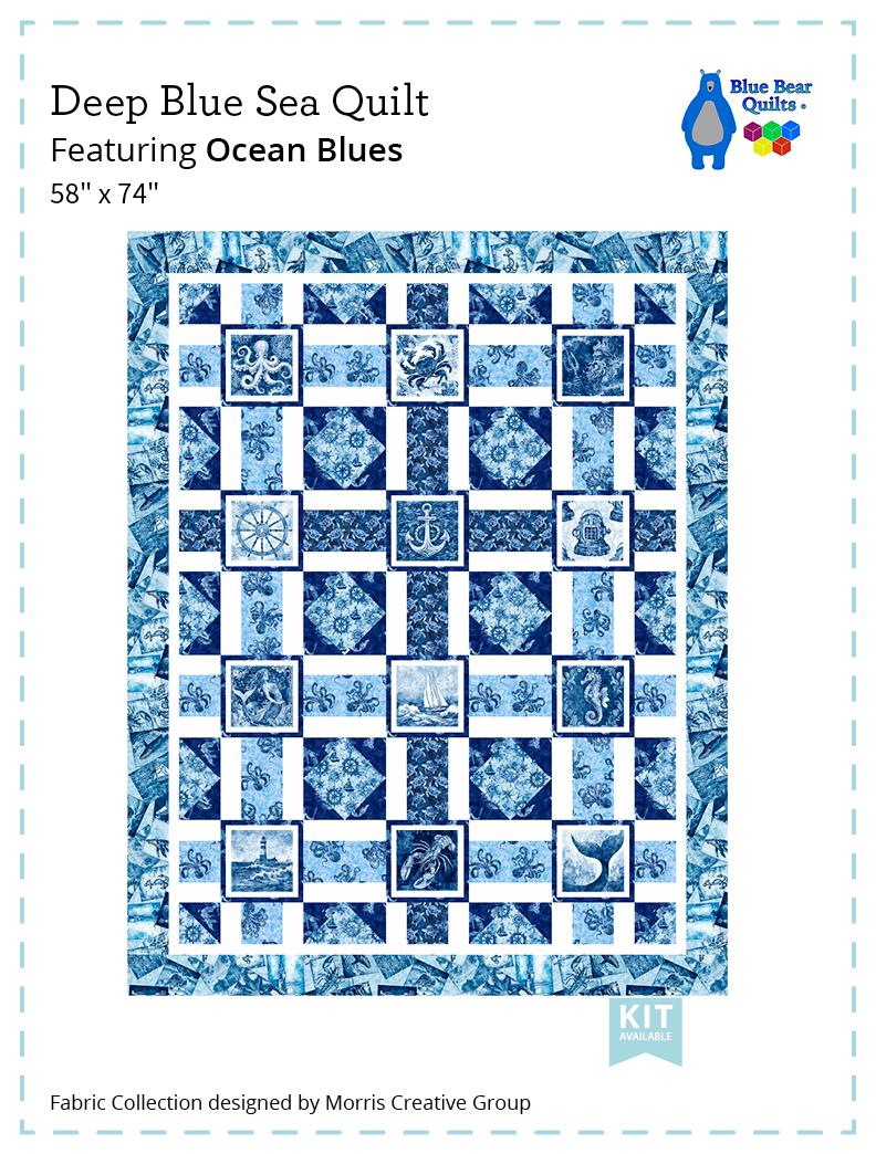 Image of the Deep Blue Sea Ocean Blues quilt pattern by QT Fabrics. Features ocean themed fabrics. Cute Little Fabric Shop