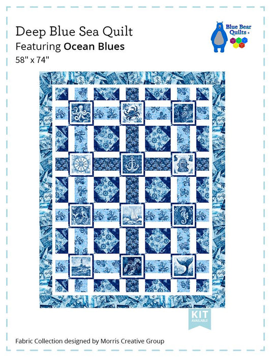 Image of the Deep Blue Sea Ocean Blues quilt pattern by QT Fabrics. Features ocean themed fabrics. Cute Little Fabric Shop