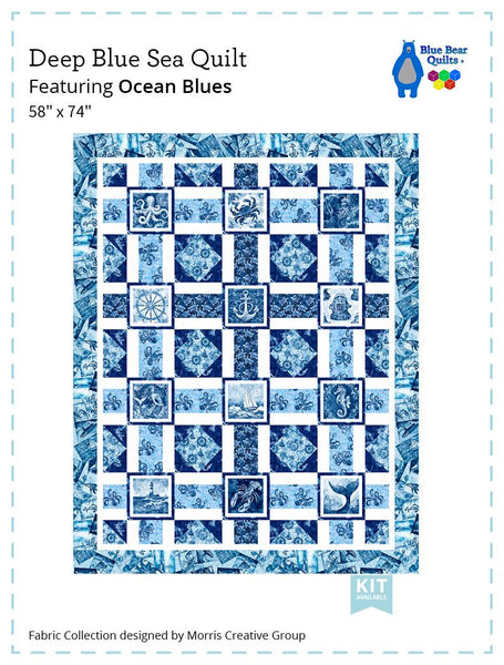 Image of the Deep Blue Sea Ocean Blues quilt pattern by QT Fabrics. Features ocean themed fabrics. Cute Little Fabric Shop