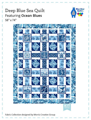 Image of the Deep Blue Sea Ocean Blues quilt pattern by QT Fabrics. Features ocean themed fabrics. Cute Little Fabric Shop
