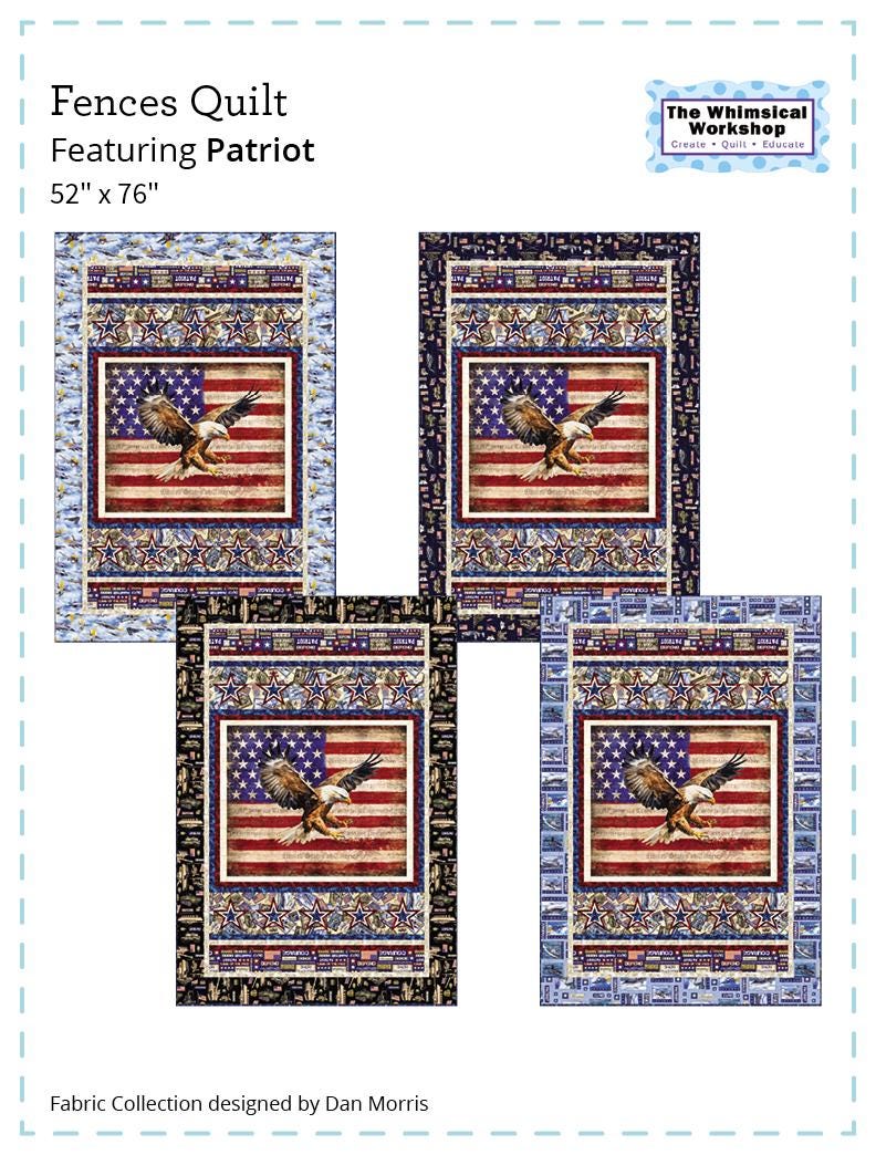 Image of the Fences quilt pattern by QT Fabrics. Features four styles of patriotic map quilts. 
Cute Little Fabric Shop