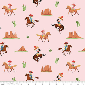 FLANNEL Lil Buckaroos Giddy Up F16020 Pink - Riley Blake Designs - Cowboys Cowgirls Cactus Red Rock Mountain - FLANNEL Cotton Fabric