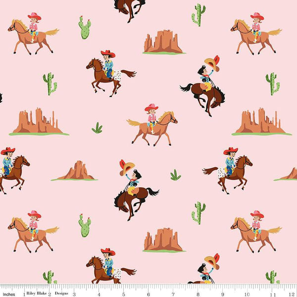 FLANNEL Lil Buckaroos Giddy Up F16020 Pink - Riley Blake Designs - Cowboys Cowgirls Cactus Red Rock Mountain - FLANNEL Cotton Fabric