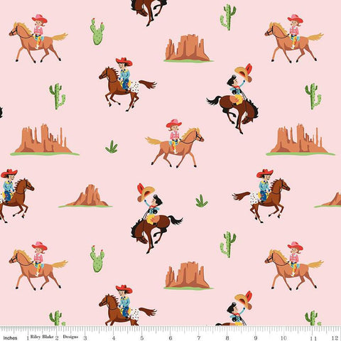 FLANNEL Lil Buckaroos Giddy Up F16020 Pink - Riley Blake Designs - Cowboys Cowgirls Cactus Red Rock Mountain - FLANNEL Cotton Fabric