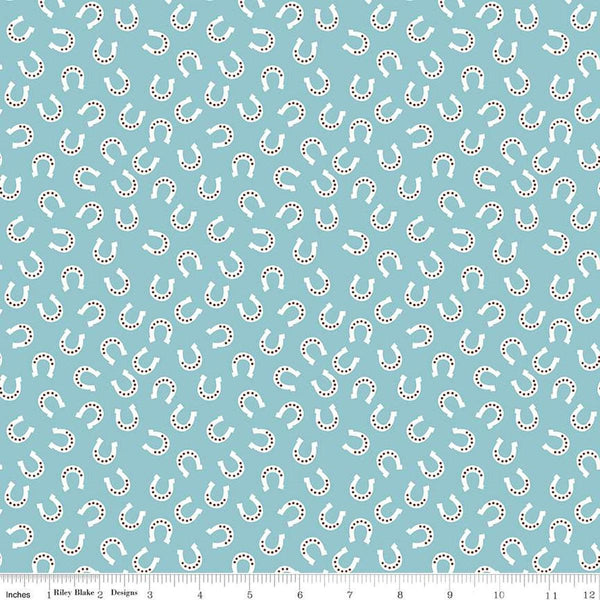 FLANNEL Lil Buckaroos Horseshoes F16022 Aqua - Riley Blake Designs - Bandana Star Paisley Horseshoe - FLANNEL Cotton Fabric
