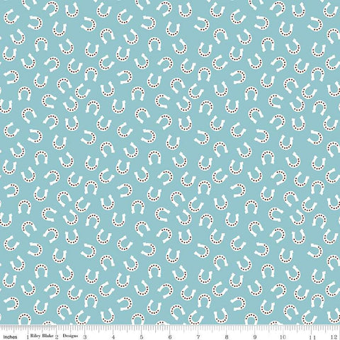 FLANNEL Lil Buckaroos Horseshoes F16022 Aqua - Riley Blake Designs - Bandana Star Paisley Horseshoe - FLANNEL Cotton Fabric