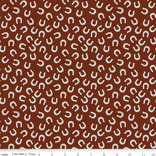 SALE 11" End of Bolt - FLANNEL Lil Buckaroos Horseshoes F16022 Brown - Riley Blake - Bandana Star Paisley Horseshoe - FLANNEL Cotton Fabric