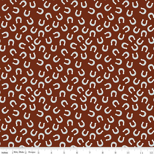 SALE 24" End of Bolt - FLANNEL Lil Buckaroos Horseshoes F16022 Brown - Riley Blake - Bandana Star Paisley Horseshoe - FLANNEL Cotton Fabric