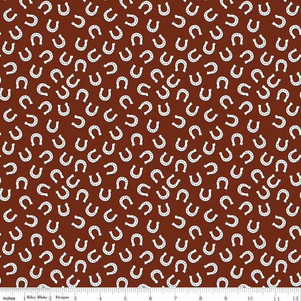 FLANNEL Lil Buckaroos Horseshoes F16022 Brown - Riley Blake Designs - Bandana Star Paisley Horseshoe - FLANNEL Cotton Fabric