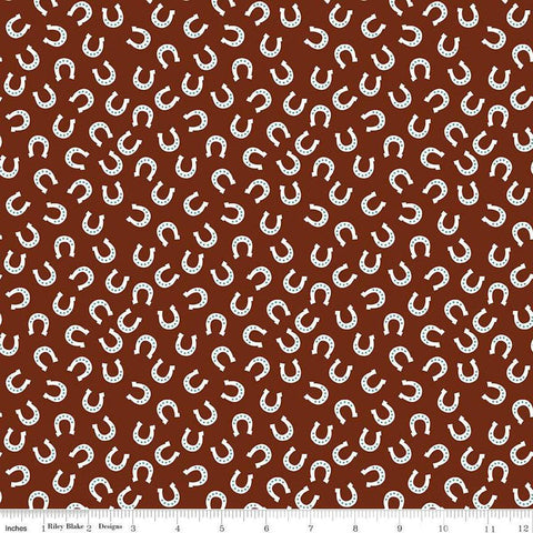 FLANNEL Lil Buckaroos Horseshoes F16022 Brown - Riley Blake Designs - Bandana Star Paisley Horseshoe - FLANNEL Cotton Fabric