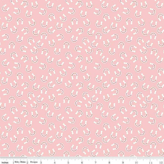 10" End of Bolt - FLANNEL Lil Buckaroos Horseshoes F16022 Pink - Riley Blake - Bandana Star Paisley Horseshoe - FLANNEL Cotton Fabric