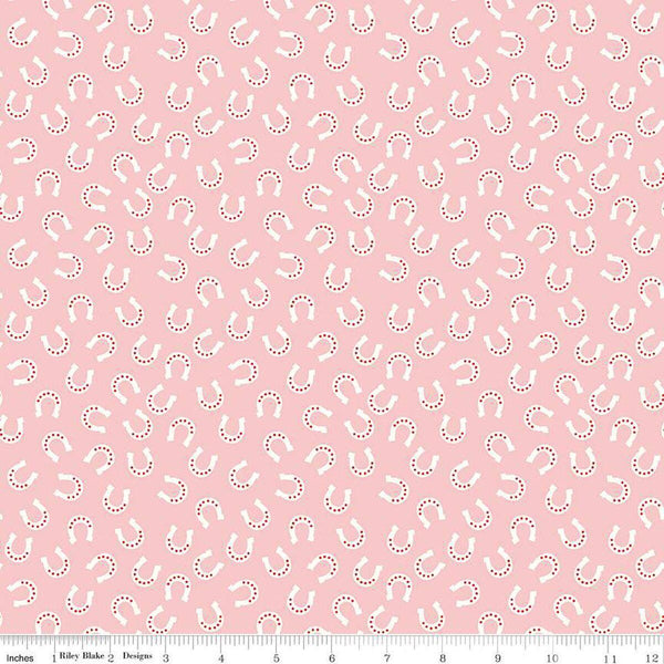 SALE FLANNEL Lil Buckaroos Horseshoes F16022 Pink - Riley Blake Designs - Bandana Star Paisley Horseshoe - FLANNEL Cotton Fabric