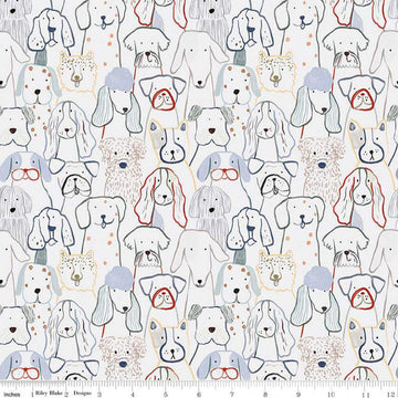 FLANNEL Inky Dog Club F16024 Gray - Riley Blake Designs - Dogs Puppies Sketched Pet - FLANNEL Cotton Fabric