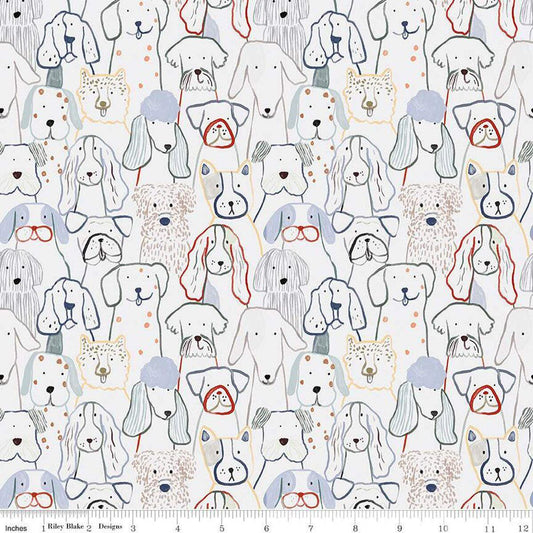 FLANNEL Inky Dog Club F16024 Gray - Riley Blake Designs - Dogs Puppies Sketched Pet - FLANNEL Cotton Fabric