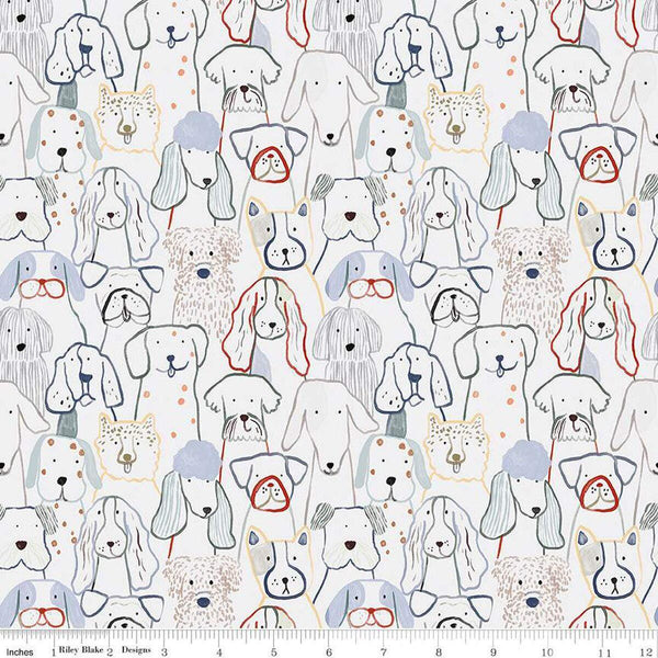 SALE FLANNEL Inky Dog Club F16024 Gray - Riley Blake Designs - Dogs Puppies Sketched Pet - FLANNEL Cotton Fabric