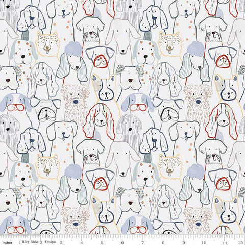 SALE FLANNEL Inky Dog Club F16024 Gray - Riley Blake Designs - Dogs Puppies Sketched Pet - FLANNEL Cotton Fabric