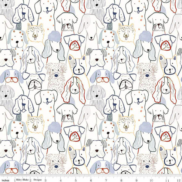 SALE FLANNEL Inky Dog Club F16024 White - Riley Blake Designs - Dogs Puppies Sketched Pet - FLANNEL Cotton Fabric