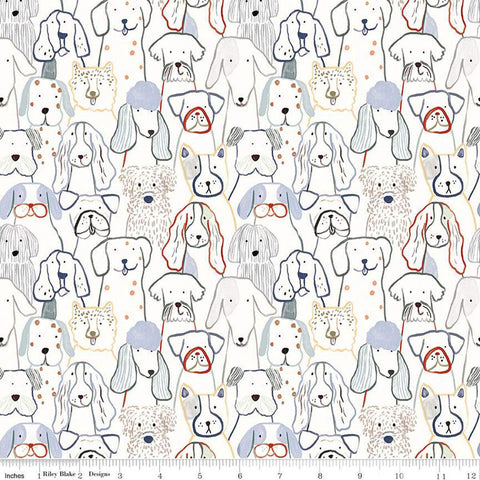 SALE FLANNEL Inky Dog Club F16024 White - Riley Blake Designs - Dogs Puppies Sketched Pet - FLANNEL Cotton Fabric