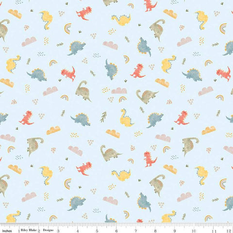 SALE FLANNEL Dinos F16026 Sky - Riley Blake Designs - Dinosaurs Clouds Leaves Rainbows - FLANNEL Cotton Fabric