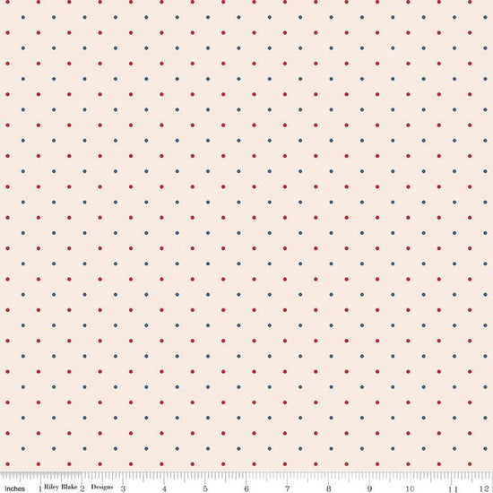 Image of the Americana Victory Multi quilting cotton fabric by Lori Holt for Riley Blake Designs. Features flowers on a yellow background. Cute Little Fabric Shop