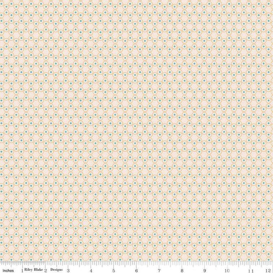 Image of the Americana Patriot Latte quilting cotton fabric by Lori Holt for Riley Blake Designs. Features circles on a cream background. Cute Little Fabric Shop