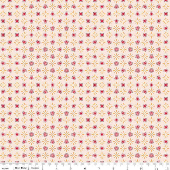 Image of the Americana Independence Marigold quilting cotton fabric by Lori Holt for Riley Blake Designs. Features flowers on a cream background. Cute Little Fabric Shop