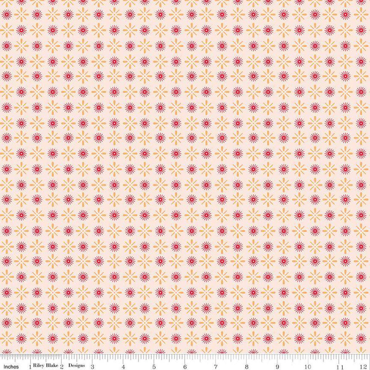 Image of the Americana Independence Marigold quilting cotton fabric by Lori Holt for Riley Blake Designs. Features flowers on a cream background. Cute Little Fabric Shop