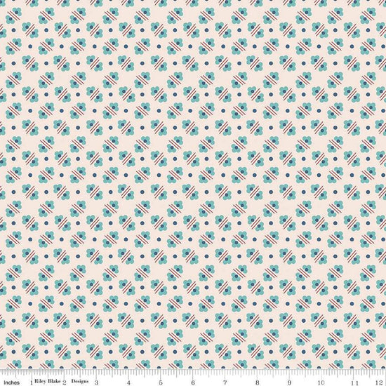 Image of the Americana Harriet Latte quilting cotton fabric by Lori Holt for Riley Blake Designs. Features flowers on a cream background. Cute Little Fabric Shop