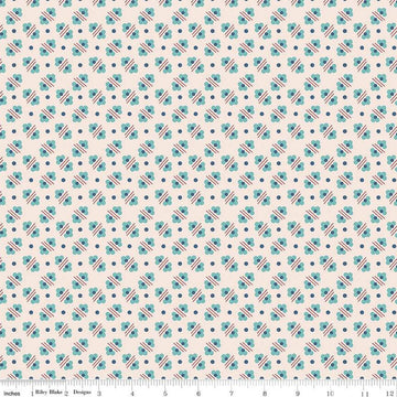 Image of the Americana Harriet Latte quilting cotton fabric by Lori Holt for Riley Blake Designs. Features flowers on a cream background. Cute Little Fabric Shop