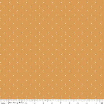 Image of the Americana Sparkle Cider quilting cotton fabric by Lori Holt for Riley Blake Designs. Features stars on a gold background. Cute Little Fabric Shop