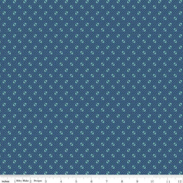Image of the Americana Unity Dark Denim quilting cotton fabric by Lori Holt for Riley Blake Designs. Features flowers on a blue background. Cute Little Fabric Shop