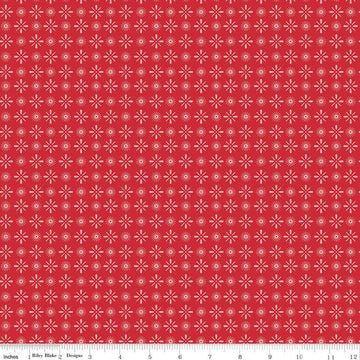 Image of the Americana Independence Riley Red quilting cotton fabric by Lori Holt for Riley Blake Designs. Features flowers on a red background. Cute Little Fabric Shop