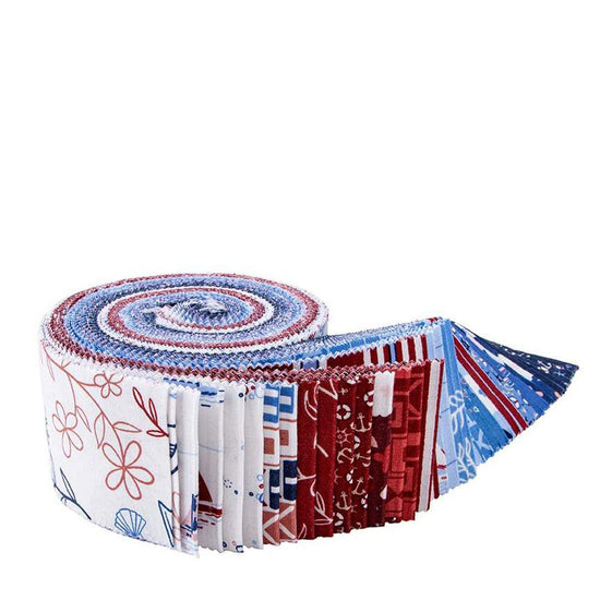 Image of the Yacht Club Rolie Polie by Amanda Niederhauser for Riley Blake Designs. Features boating themed fabrics on various backgrounds. Cute Little Fabric Shop