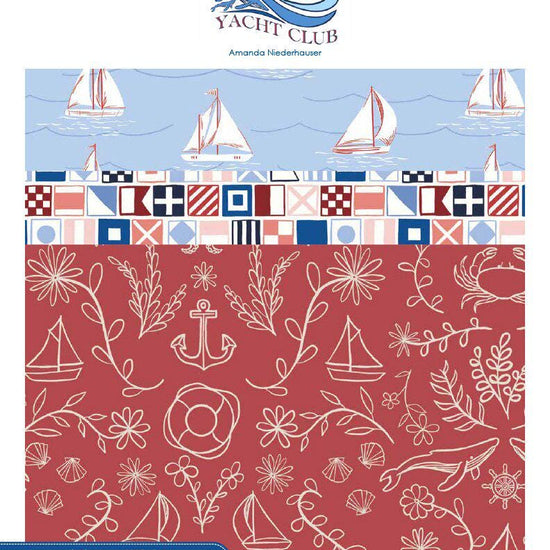 Image of the Yacht Club Storyboard by Amanda Niederhauser for Riley Blake Designs. Features boating themed fabrics on various backgrounds. Cute Little Fabric Shop