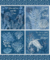 Image of the Ocean Oasis Seas the Day Panel by Diane Labombarbe for Riley Blake Designs. Features ocean life on blue. Cute Little Fabric Shop