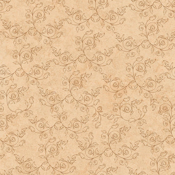 Image of the Cornucopia Harvest Delicate Scroll Tan quilting cotton fabric by Gina Jane Lee for QT Fabrics. Features leaves on a cream background. Cute Little Fabric Shop
