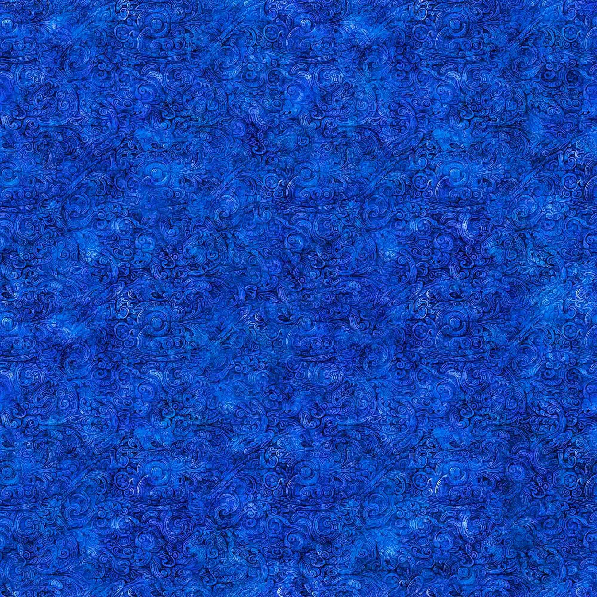 Image of the Festivus Festivus Blender Blue quilting cotton fabric by Dan Morris for Riley Blake Designs. Features an abstract swirl on a blue background. Cute Little Fabric Shop