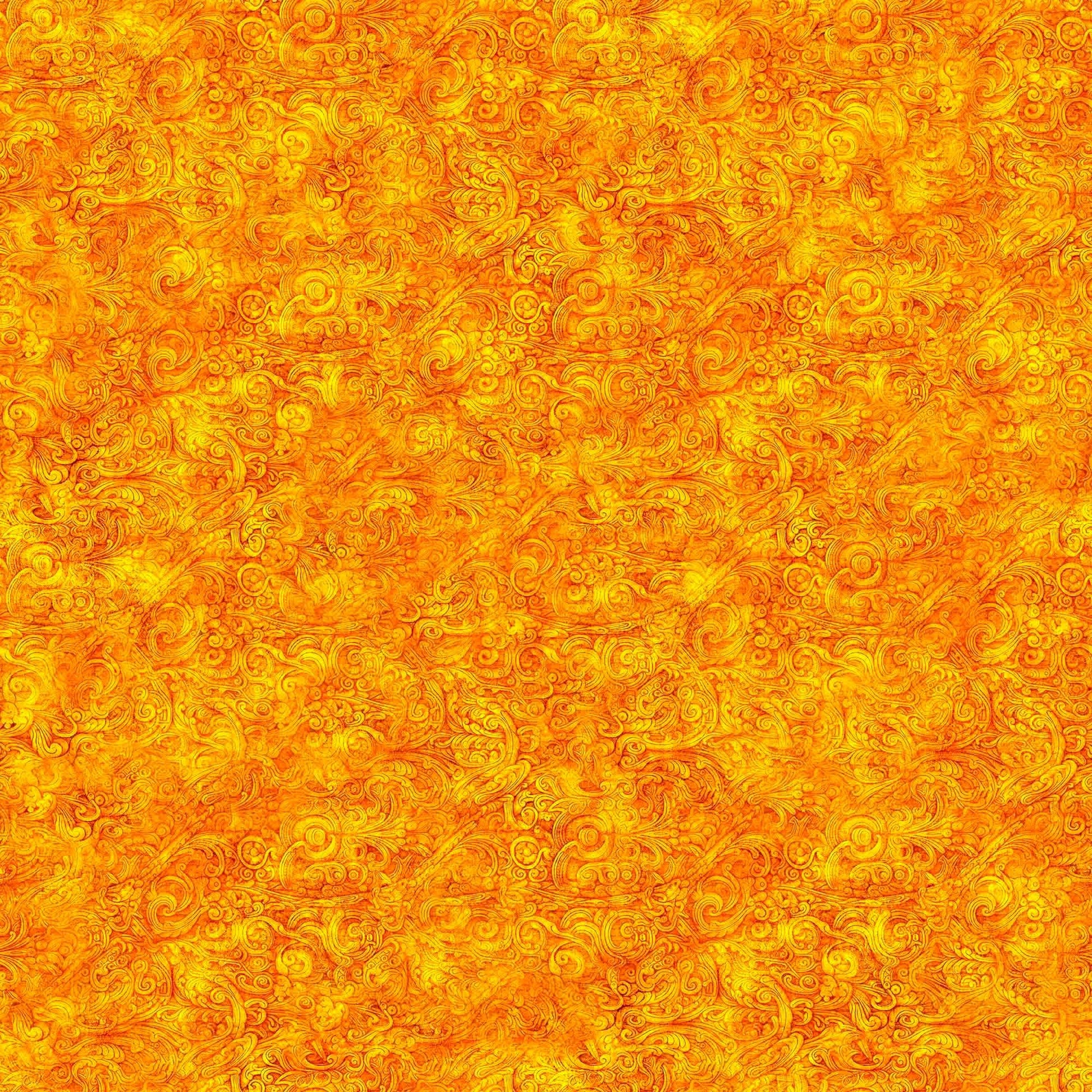 Image of the Festivus Festivus Blender Orange quilting cotton fabric by Dan Morris for Riley Blake Designs. Features an abstract swirl on an orange background. Cute Little Fabric Shop