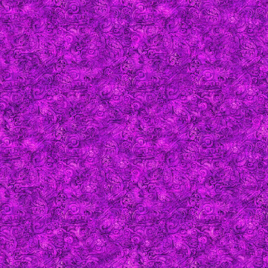 Image of the Festivus Festivus Blender Magenta quilting cotton fabric by Dan Morris for Riley Blake Designs. Features an abstract swirl on a purple background. Cute Little Fabric Shop