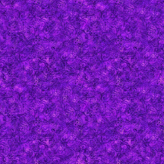 Image of the Festivus Festivus Blender Purple quilting cotton fabric by Dan Morris for Riley Blake Designs. Features an abstract swirl on a purple background. Cute Little Fabric Shop