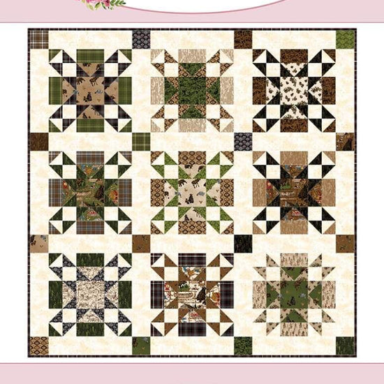 Image of the Big Ben Quilt Pattern by Aria & Ava Quilts for Riley Blake Design. Features a square brown quilt. 
Cute Little Fabric Shop
