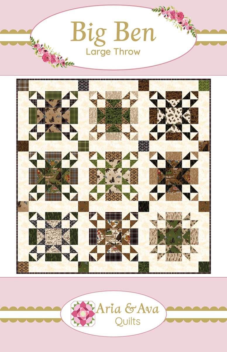 Image of the Big Ben Quilt Pattern by Aria & Ava Quilts for Riley Blake Design. Features a square brown quilt. 
Cute Little Fabric Shop