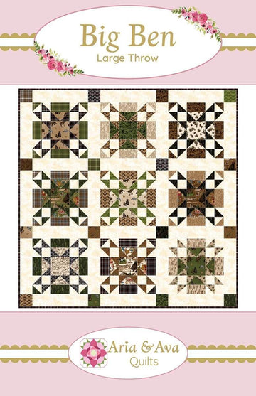 Image of the Big Ben Quilt Pattern by Aria & Ava Quilts for Riley Blake Design. Features a square brown quilt. 
Cute Little Fabric Shop