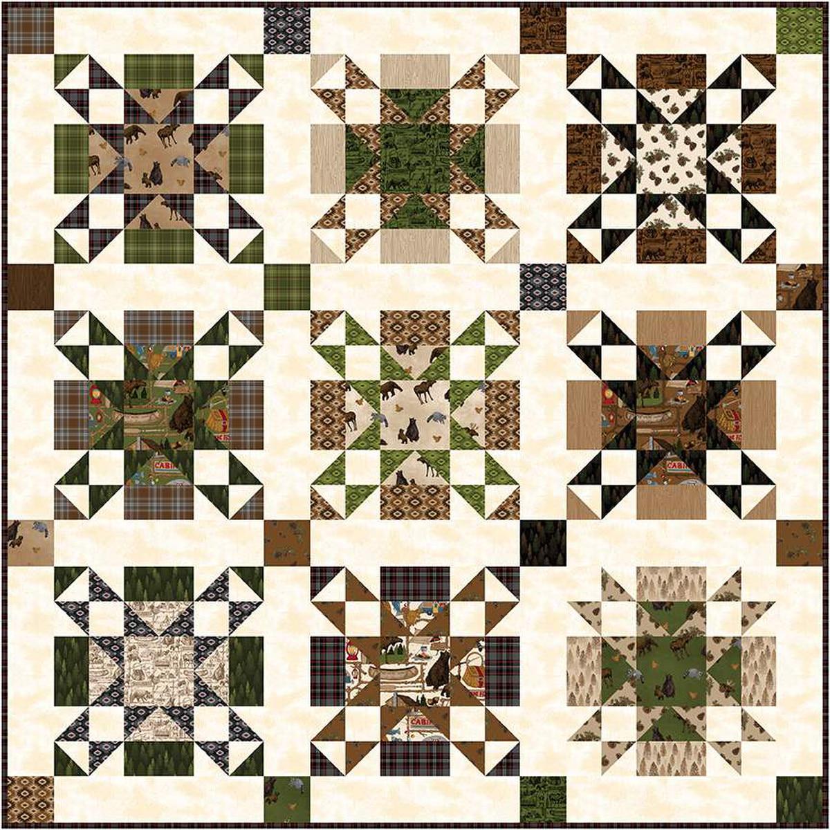 Image of the Big Ben Quilt Pattern by Aria & Ava Quilts for Riley Blake Design. Features a square brown quilt. 
Cute Little Fabric Shop