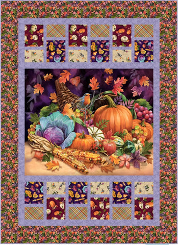 Cornucopia Harvest Quilt Kit - QT Fabrics - Pattern Fabric - Pumpkin Fall Autumn Cozy - Quilting Cotton Fabric