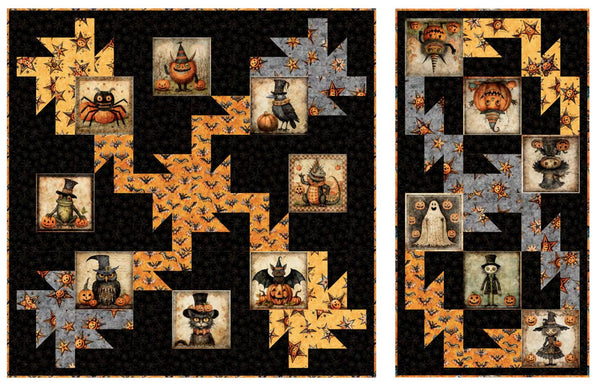 Jeepers Creepers Quilt Kit - QT Fabrics - Pattern Fabric - Halloween Spooky Season Jack-O-Lantern Cats - Quilting Cotton Fabric